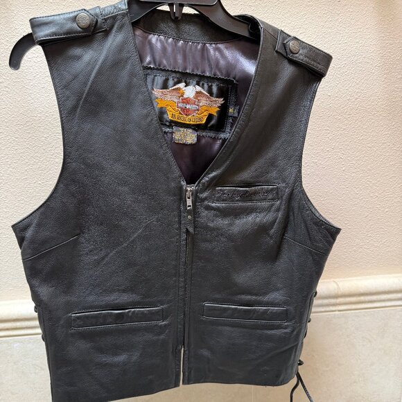 Ladies Harley Davidson Leather Vest Size Large - Picture 1 of 3